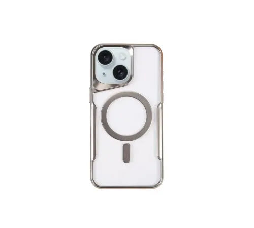 Apple iPhone 15 Plus Kılıf Boyi Magsafe Silikon Kapak - Gümüş