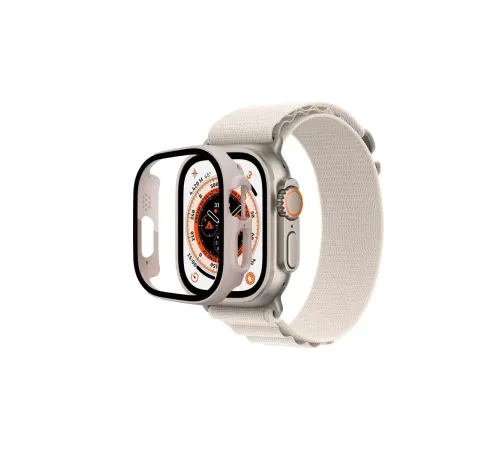 Apple Watch Ultra 49mm Desert Camlı Kasa Ekran Koruyucu - Metalik Gold
