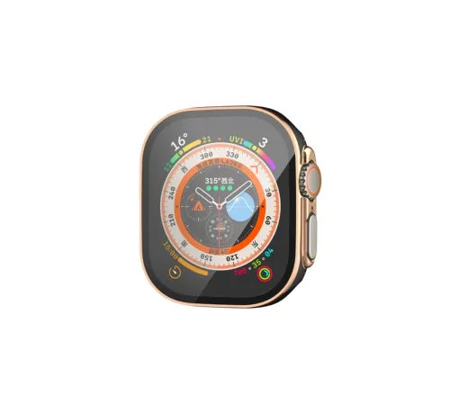 Apple Watch Ultra 49mm Legend Camlı Kasa Ekran Koruyucu - Siyah-Gold