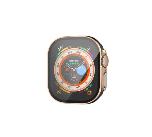 Apple Watch Ultra 49mm Legend Camlı Kasa Ekran Koruyucu - Siyah-Gold