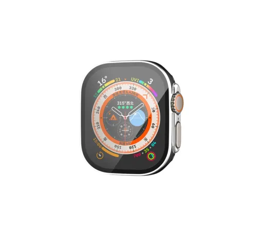 Apple Watch Ultra 49mm Legend Camlı Kasa Ekran Koruyucu - Siyah-Gümüş
