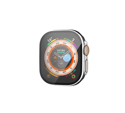 Apple Watch Ultra 49mm Legend Camlı Kasa Ekran Koruyucu - Siyah-Gümüş