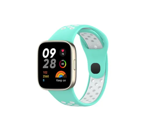 Xiaomi Redmi Watch 3 Spor Delikli Kordon - Turkuaz-Beyaz