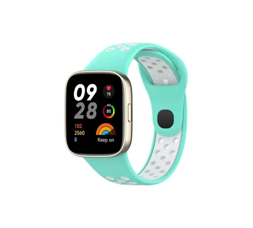 Xiaomi Redmi Watch 3 Spor Delikli Kordon - Turkuaz-Beyaz
