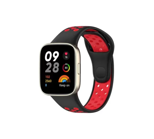Xiaomi Redmi Watch 3 Spor Delikli Kordon - Siyah-Kırmızı