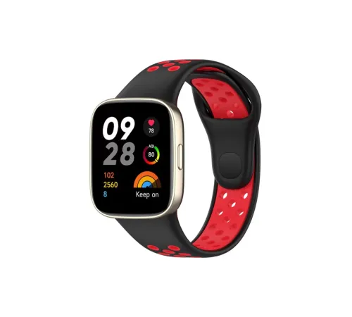Xiaomi Redmi Watch 3 Spor Delikli Kordon - Siyah-Kırmızı