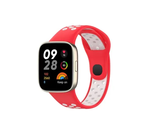 Xiaomi Redmi Watch 3 Spor Delikli Kordon - Kırmızı-Beyaz