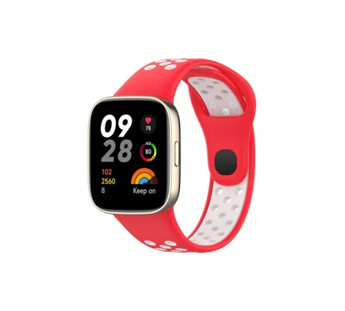Xiaomi Redmi Watch 3 Spor Delikli Kordon - Kırmızı-Beyaz
