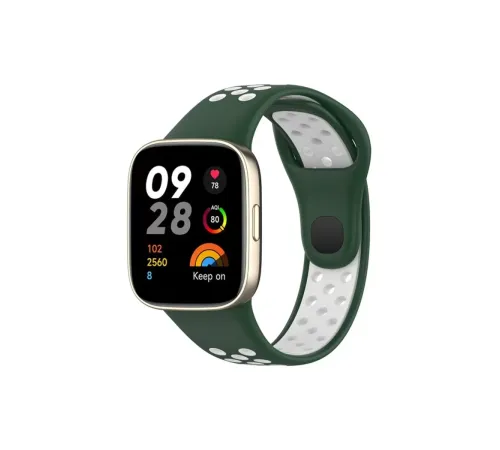 Xiaomi Redmi Watch 3 Spor Delikli Kordon - Haki Yeşil-Beyaz