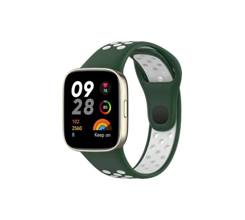 Xiaomi Redmi Watch 3 Spor Delikli Kordon - Haki Yeşil-Beyaz