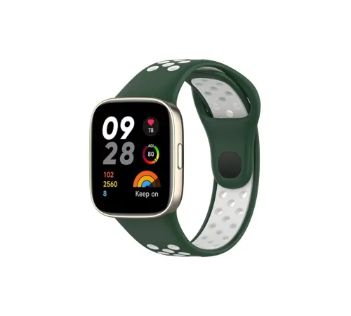 Xiaomi Redmi Watch 3 Spor Delikli Kordon - Haki Yeşil-Beyaz