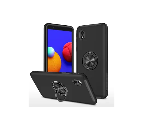 Samsung Galaxy A01 Core Kılıf Elit Yüzüklü Kapak - Siyah