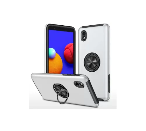 Samsung Galaxy A01 Core Kılıf Elit Yüzüklü Kapak - Gümüş