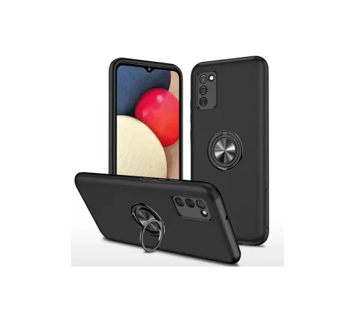 Samsung Galaxy A02S Kılıf Elit Yüzüklü Kapak - Siyah
