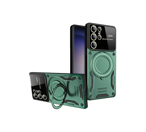 Samsung Galaxy S25 Ultra Kılıf Joy Lens Standlı Kapak - Koyu Yeşil