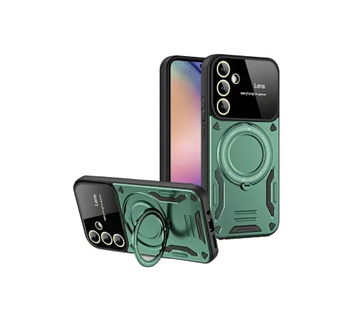 Samsung Galaxy S24 FE Kılıf Joy Lens Standlı Kapak - Koyu Yeşil