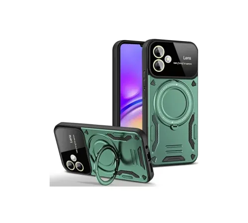 Samsung Galaxy A06 Kılıf Joy Lens Standlı Kapak - Koyu Yeşil