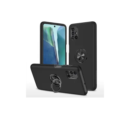 Samsung Galaxy M51 Kılıf Elit Yüzüklü Kapak - Siyah
