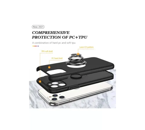 Apple iPhone 11 Pro Max Kılıf Elit Yüzüklü Kapak - Siyah