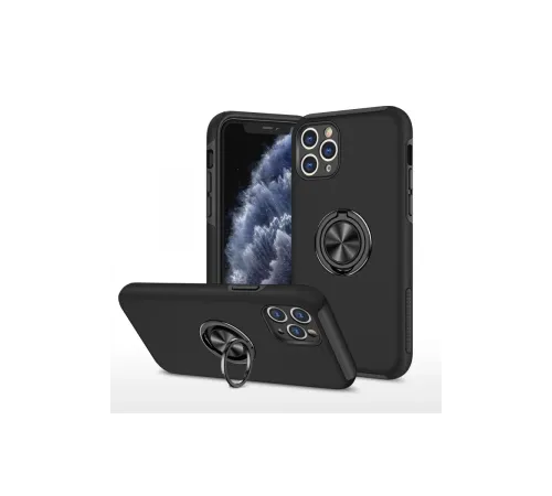 Apple iPhone 11 Pro Max Kılıf Elit Yüzüklü Kapak - Siyah