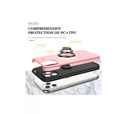 Apple iPhone 11 Pro Max Kılıf Elit Yüzüklü Kapak - Pembe