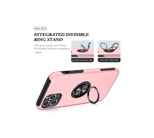 Apple iPhone 11 Pro Max Kılıf Elit Yüzüklü Kapak - Pembe