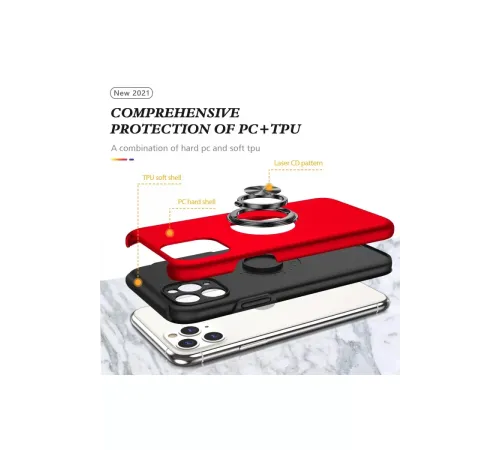 Apple iPhone 11 Pro Max Kılıf Elit Yüzüklü Kapak - Kırmızı