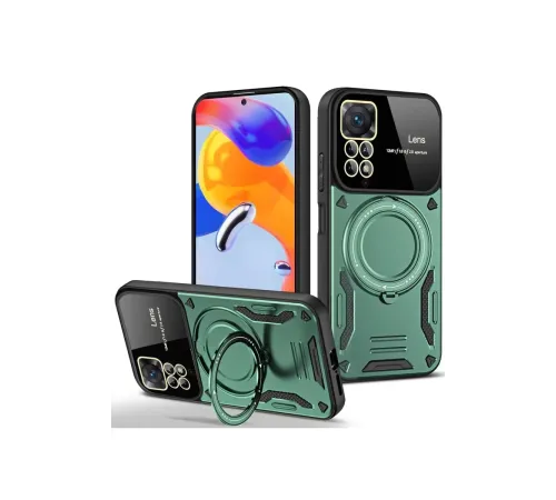 Xiaomi Redmi Note 11 Pro Kılıf Joy Lens Standlı Kapak - Koyu Yeşil