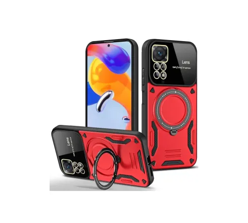 Xiaomi Redmi Note 11 Pro Kılıf Joy Lens Standlı Kapak - Kırmızı