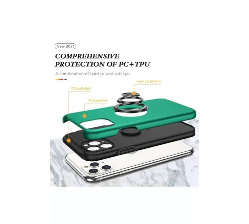 Apple iPhone 11 Pro Max Kılıf Elit Yüzüklü Kapak - Yeşil