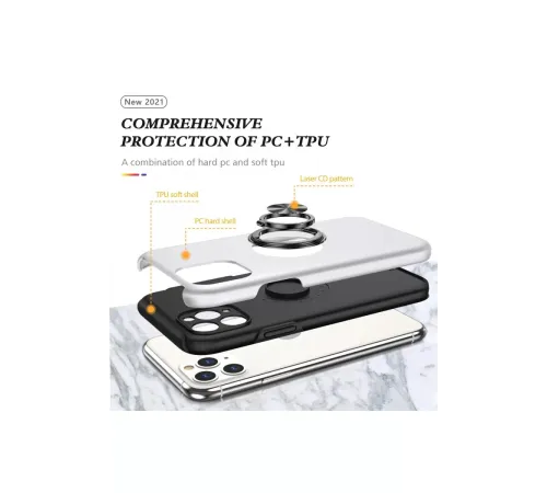 Apple iPhone 11 Pro Max Kılıf Elit Yüzüklü Kapak - Gümüş