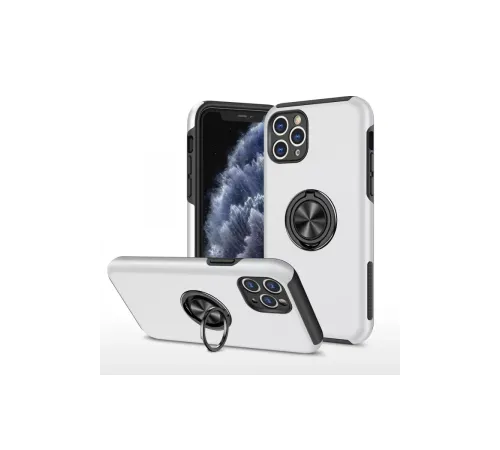 Apple iPhone 11 Pro Max Kılıf Elit Yüzüklü Kapak - Gümüş