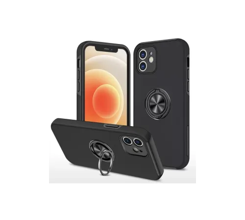 Apple iPhone 12 Mini Kılıf Elit Yüzüklü Kapak - Siyah