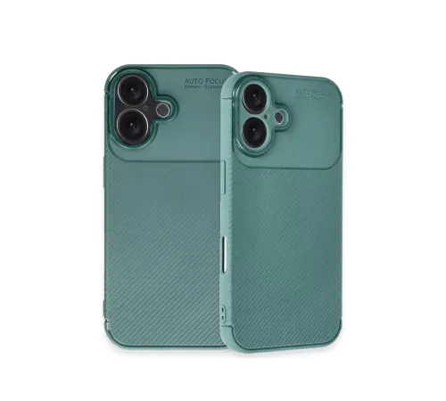 Apple iPhone 16 Plus Kılıf Auto Focus Karbon Kapak - Koyu Yeşil