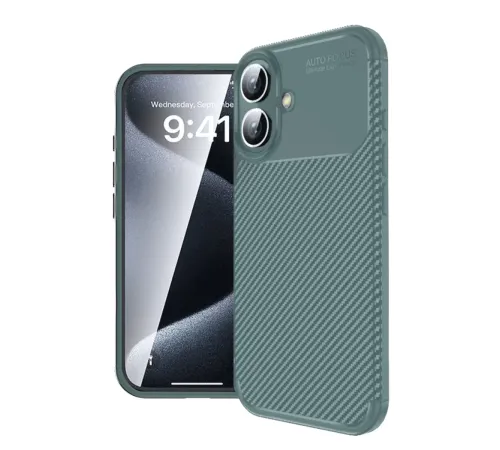 Apple iPhone 16 Plus Kılıf Auto Focus Karbon Kapak - Koyu Yeşil