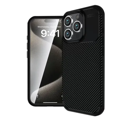Apple iPhone 16 Pro Kılıf Auto Focus Karbon Kapak - Siyah