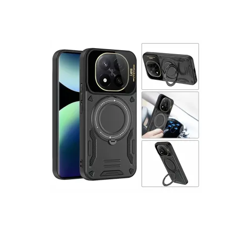 Xiaomi Redmi Note 14 Pro 5G Kılıf Joy Lens Standlı Kapak - Koyu Yeşil