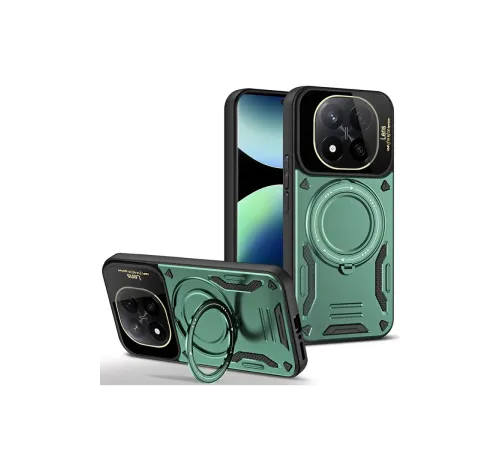 Xiaomi Redmi Note 14 Pro 5G Kılıf Joy Lens Standlı Kapak - Koyu Yeşil