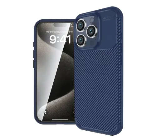 Apple iPhone 16 Pro Kılıf Auto Focus Karbon Kapak - Lacivert