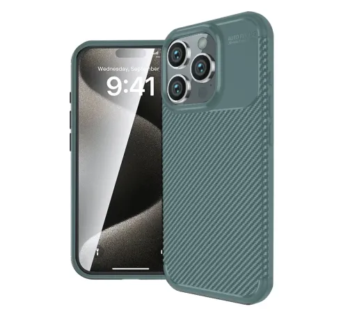 Apple iPhone 16 Pro Kılıf Auto Focus Karbon Kapak - Koyu Yeşil