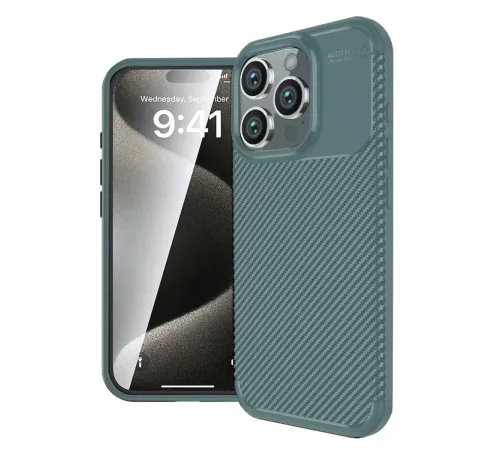 Apple iPhone 16 Pro Max Kılıf Auto Focus Karbon Kapak - Koyu Yeşil