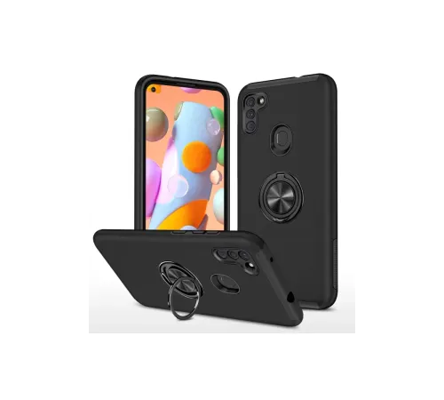 Samsung Galaxy A11 Kılıf Elit Yüzüklü Kapak - Siyah