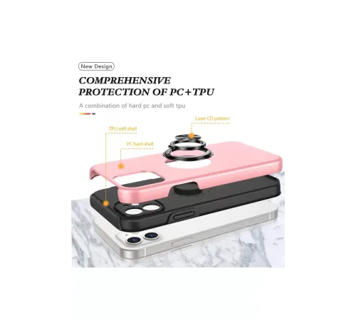 Apple iPhone 12 Kılıf Elit Yüzüklü Kapak - Pembe