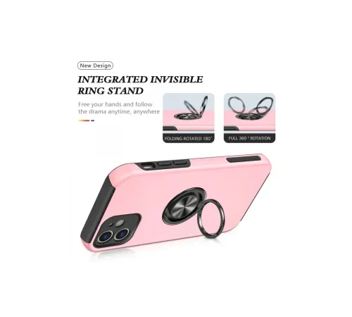 Apple iPhone 12 Kılıf Elit Yüzüklü Kapak - Pembe