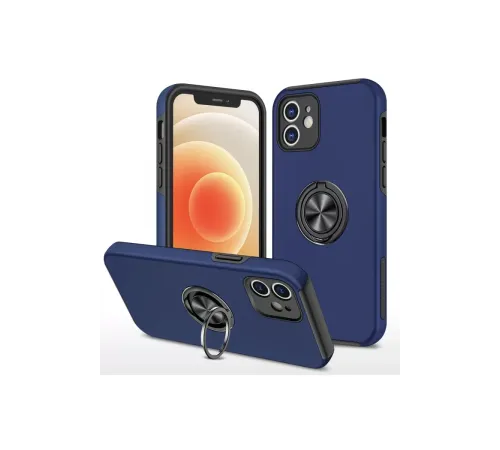 Apple iPhone 12 Kılıf Elit Yüzüklü Kapak - Lacivert