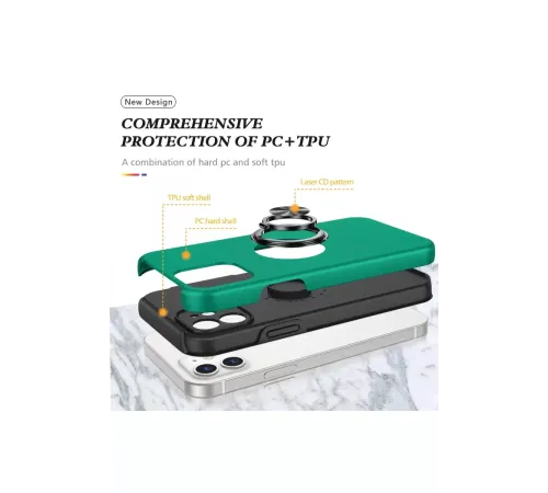 Apple iPhone 12 Kılıf Elit Yüzüklü Kapak - Yeşil