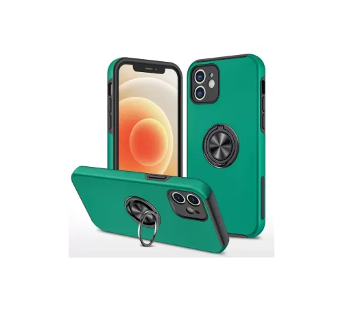 Apple iPhone 12 Kılıf Elit Yüzüklü Kapak - Yeşil