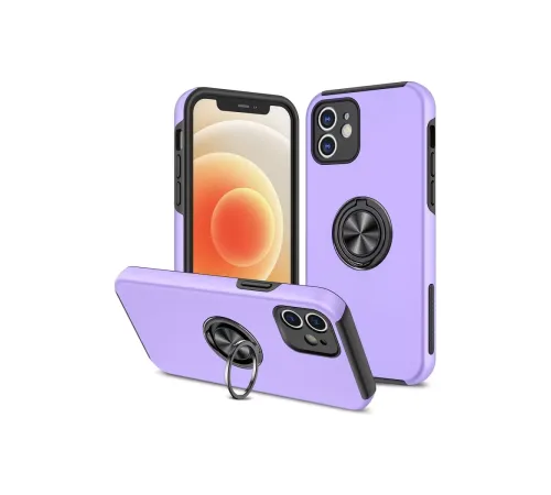 Apple iPhone 12 Kılıf Elit Yüzüklü Kapak - Mor