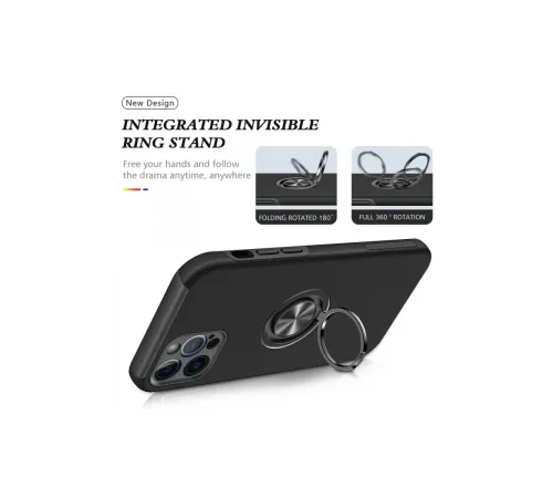 Apple iPhone 12 Pro Kılıf Elit Yüzüklü Kapak - Siyah