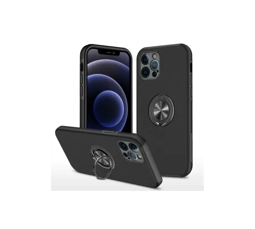 Apple iPhone 12 Pro Kılıf Elit Yüzüklü Kapak - Siyah